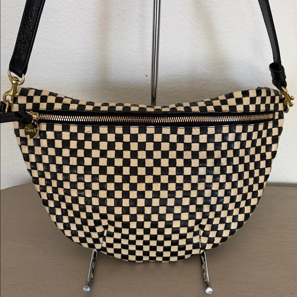 Clare V Black and Tan Checkered Crossbody Bag - Picture 2 of 8